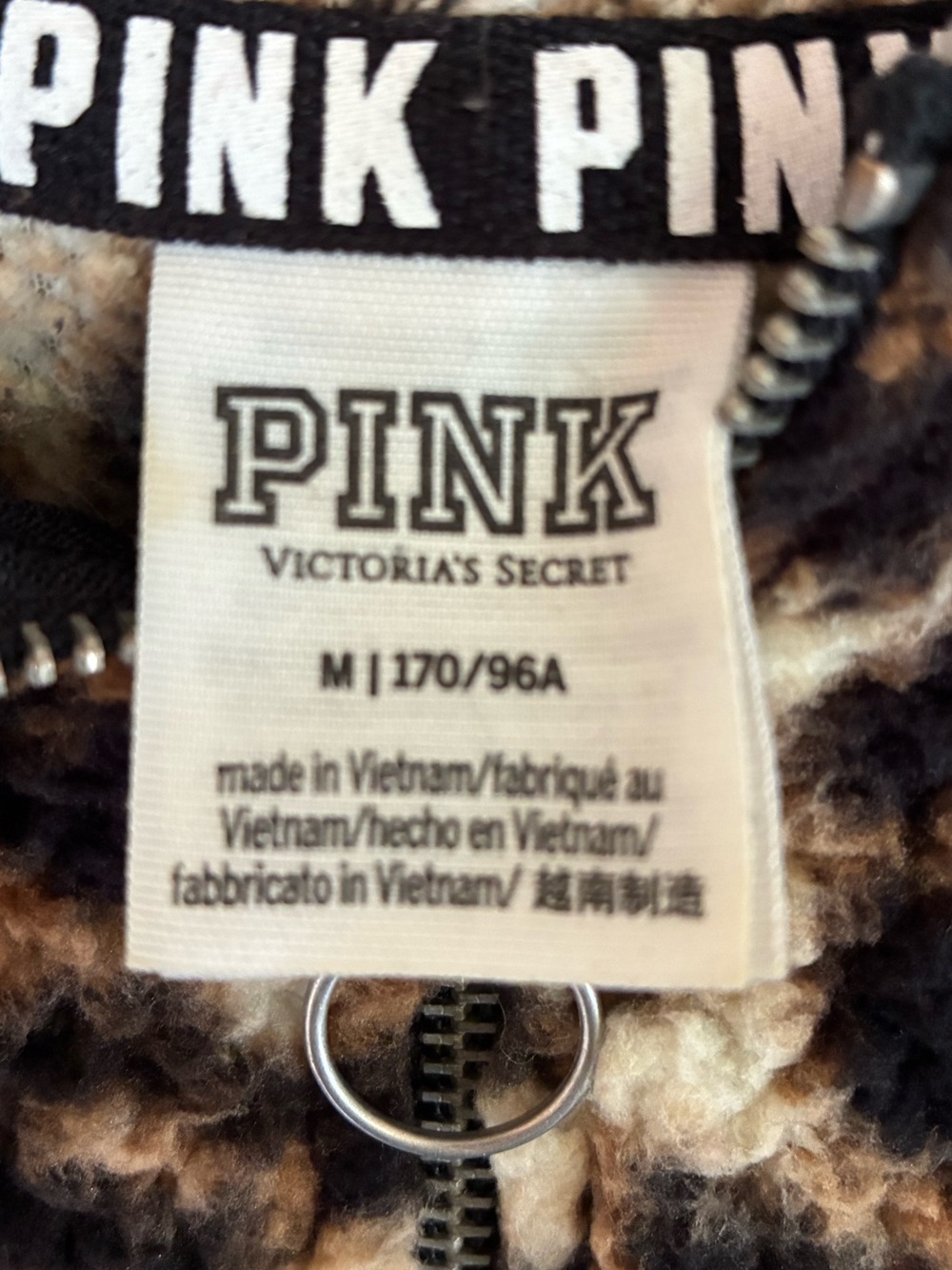 Victoria’s Secret PINK Leopard Sherpa Fleece Half Zip Hoodie Medium - Picture 4 of 4